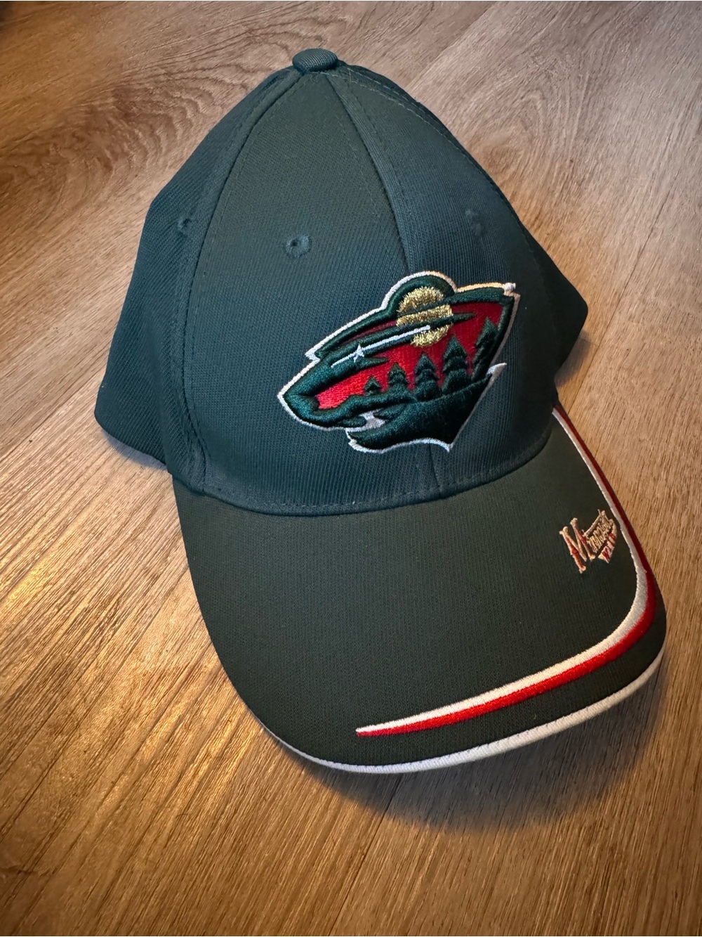 NHL Minnesota Wild Dark Green Red and White Logo Baseball Cap